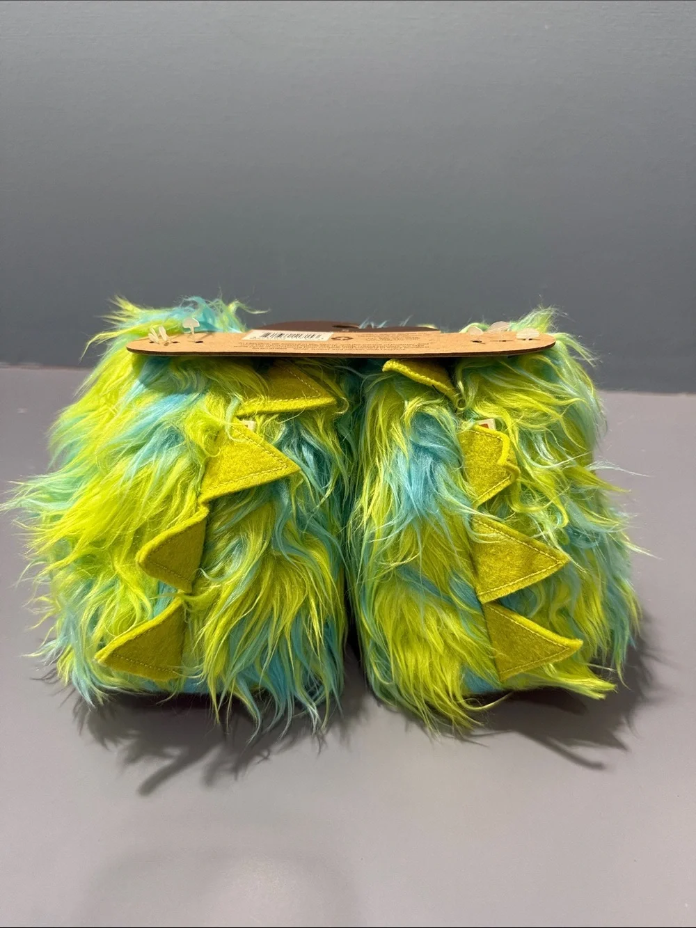 Lazy One Kids Monster Claw Slippers in Lime Green & Aqua Fur